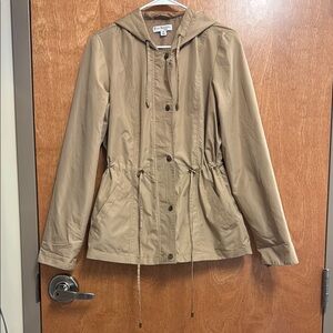 Kim Rogers Petite Lightweight Raincoat Jacket Hoodie Drawstring Waist Pockets